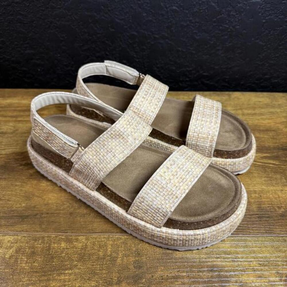 Pierre Dumas Max-1 Tan Raffia Woven Platform Sandals Womens Size 10
